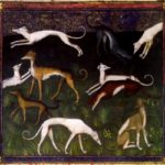 Medieval painting detail showing a greyhound by Phoebus