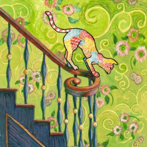 cat on a bannister by Heather Cuesta