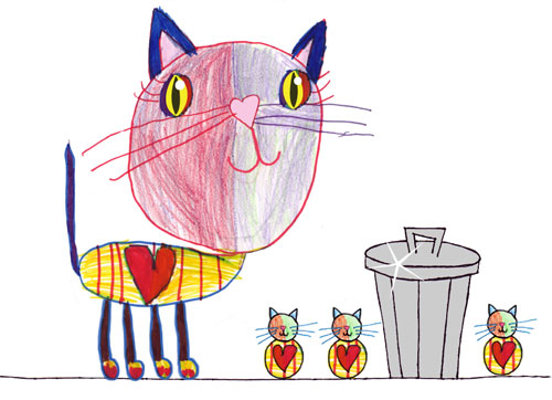 Cat math illustration with garbage lid